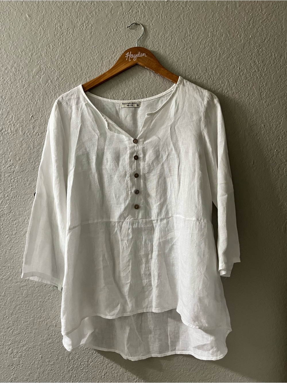 Relaxed White Linen Tunic with Button Placket
